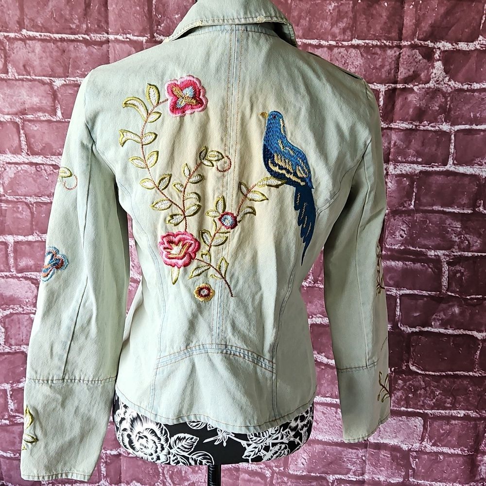 Candie's Denim Embrodered Bohemian Denim Jacket - Picture 7 of 13
